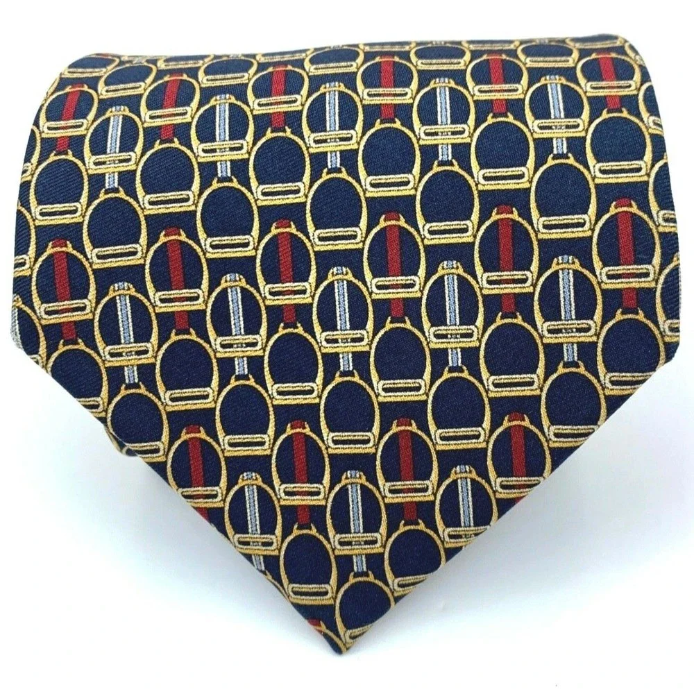 BROOKS BASICS Pure Silk Tie Horse Snaffle Bridle Part Equestrian Navy Necktie
